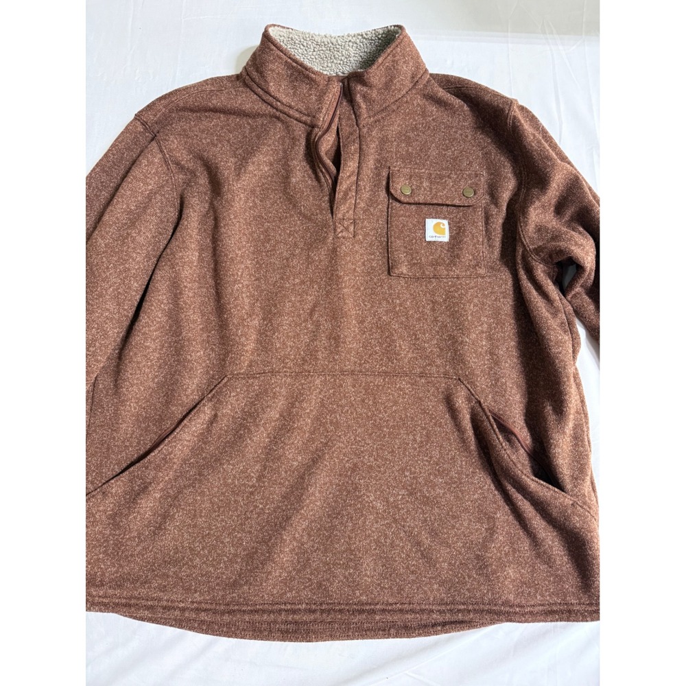 Carhartt Mens 2XL Relaxed Fit Quarter Zip Sherpa Lined Fleece Pullover Brown - Picture 4 of 9